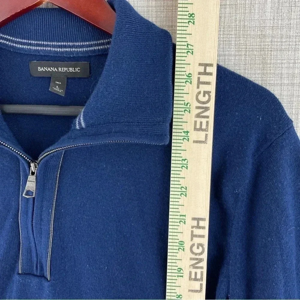 Banana Republic Sweater 1/4 Zip Merino Wool blue L mens 0654